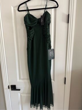 Lulu's Giorgina Dark Green Ruched Midi Dress with Spaghetti Straps, XS, NWT